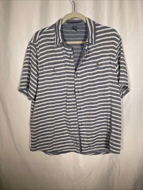 TAILOR VINTAGE MENS SHORT SLEEVE BLUE WHITE BUTTON DOWN SHIRT REVERSIBLE LARGE